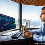 Home 20 투자 리스크 평가를 위한 도구 - A thoughtful Brazilian investor sitting at a modern home office desk, surrounded by multiple screens...