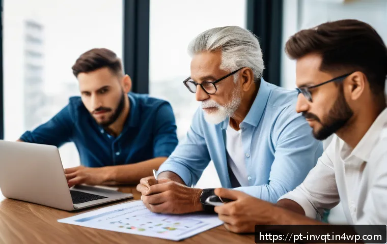 리스크 성향에 따른 투자자 교육 프로그램 - A diverse group of Brazilian investors sitting around a modern wooden table in a bright office, disc...