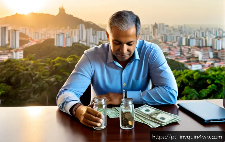 리스크 성향 변화에 따른 전략 수정 필요성 - Photorealistic Brazilian middle-aged investor at a bright home office desk, thoughtfully adjusting t...